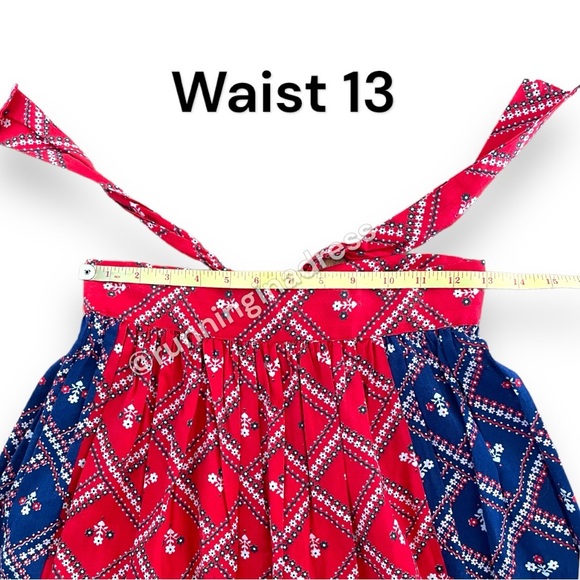 Vintage 70’s Prairie Maxi Skirt Blue & Red Calico Floral Print Ruffle Hem - Picture 12 of 15